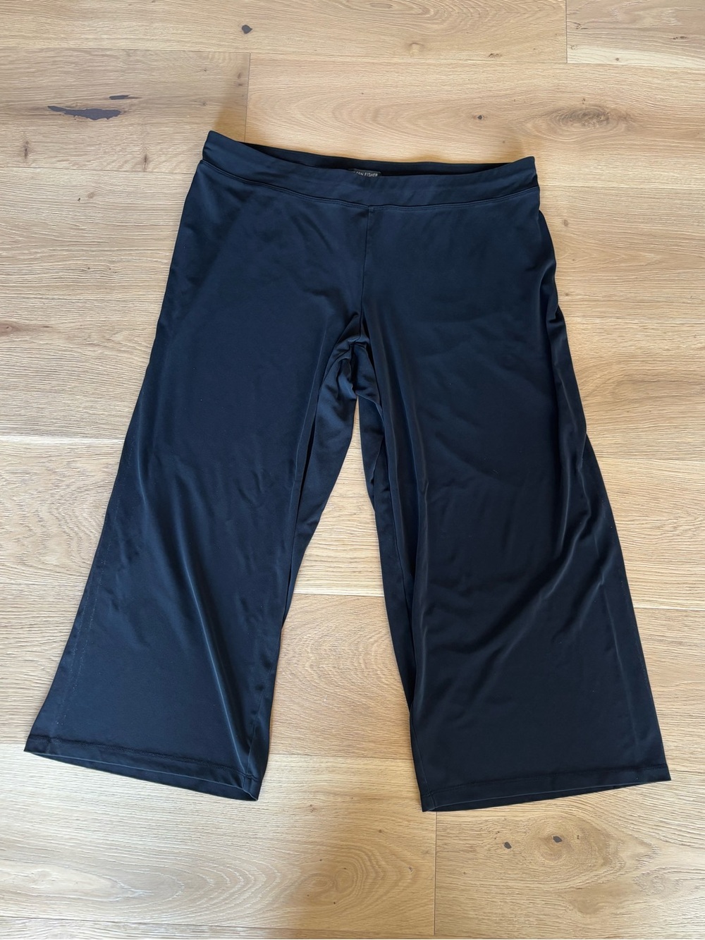 Eileen Fisher Black 100% Silk Cropped Wide-Leg Pants